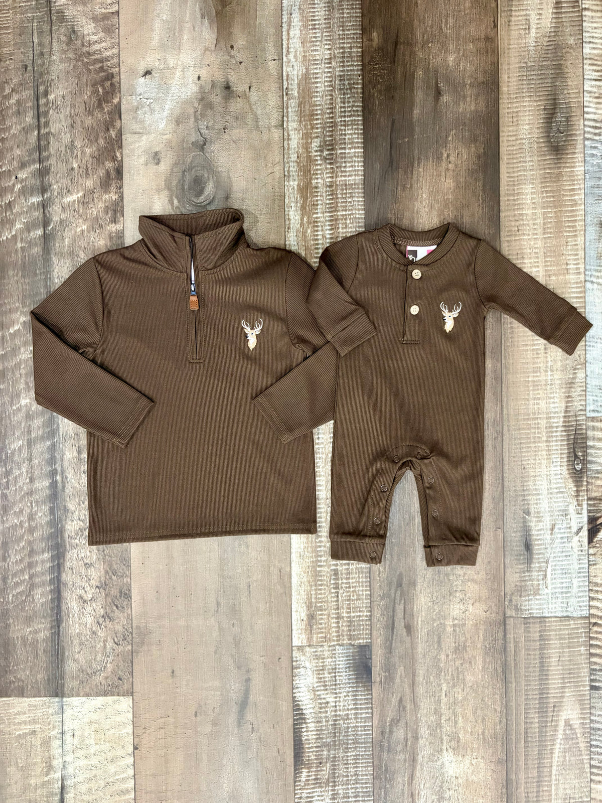 Brown Buck Button Romper