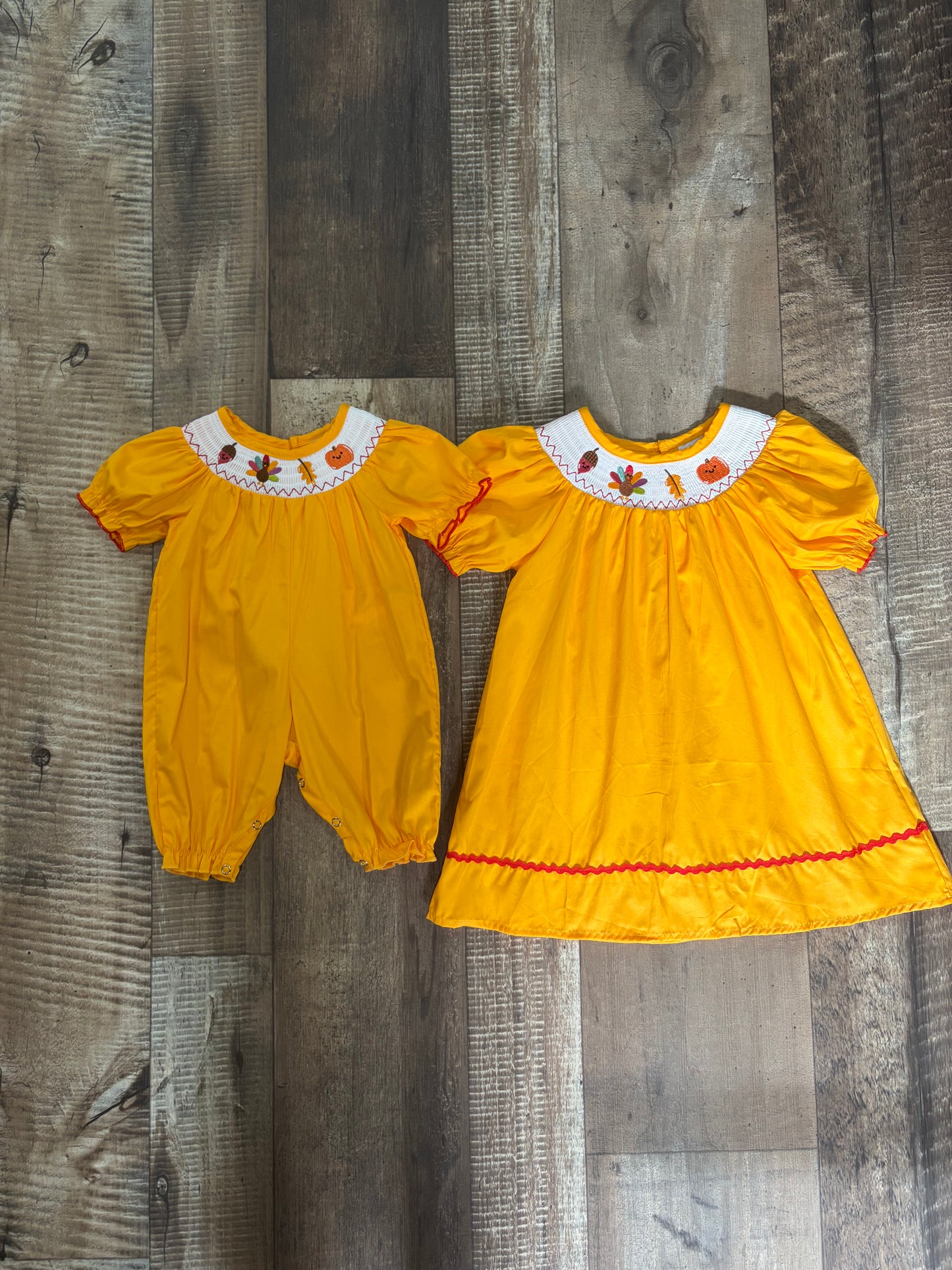 Yellow Thanksgiving Smocked Romper