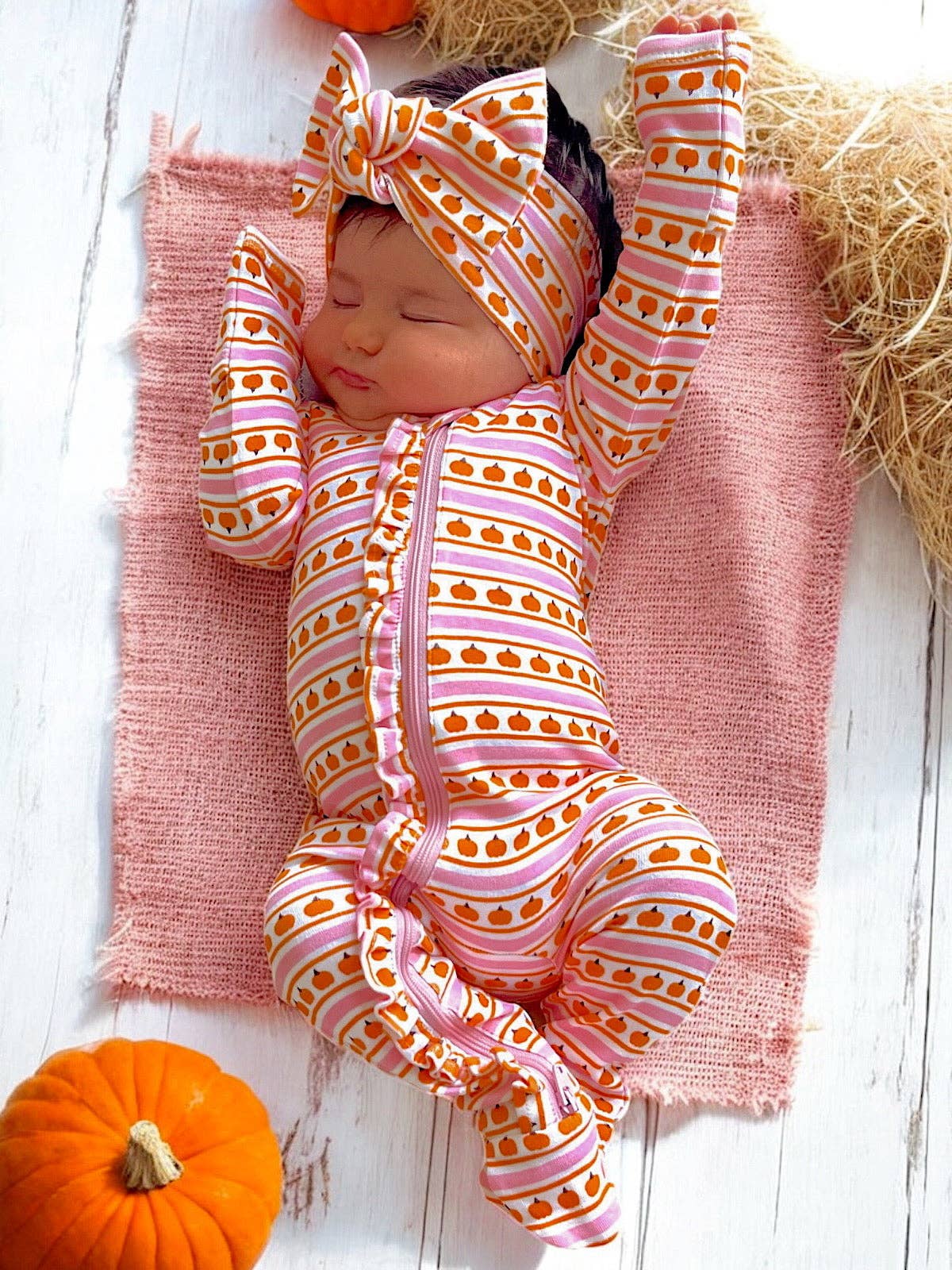 Pumpkin Stripe Pink Zip Sleeper