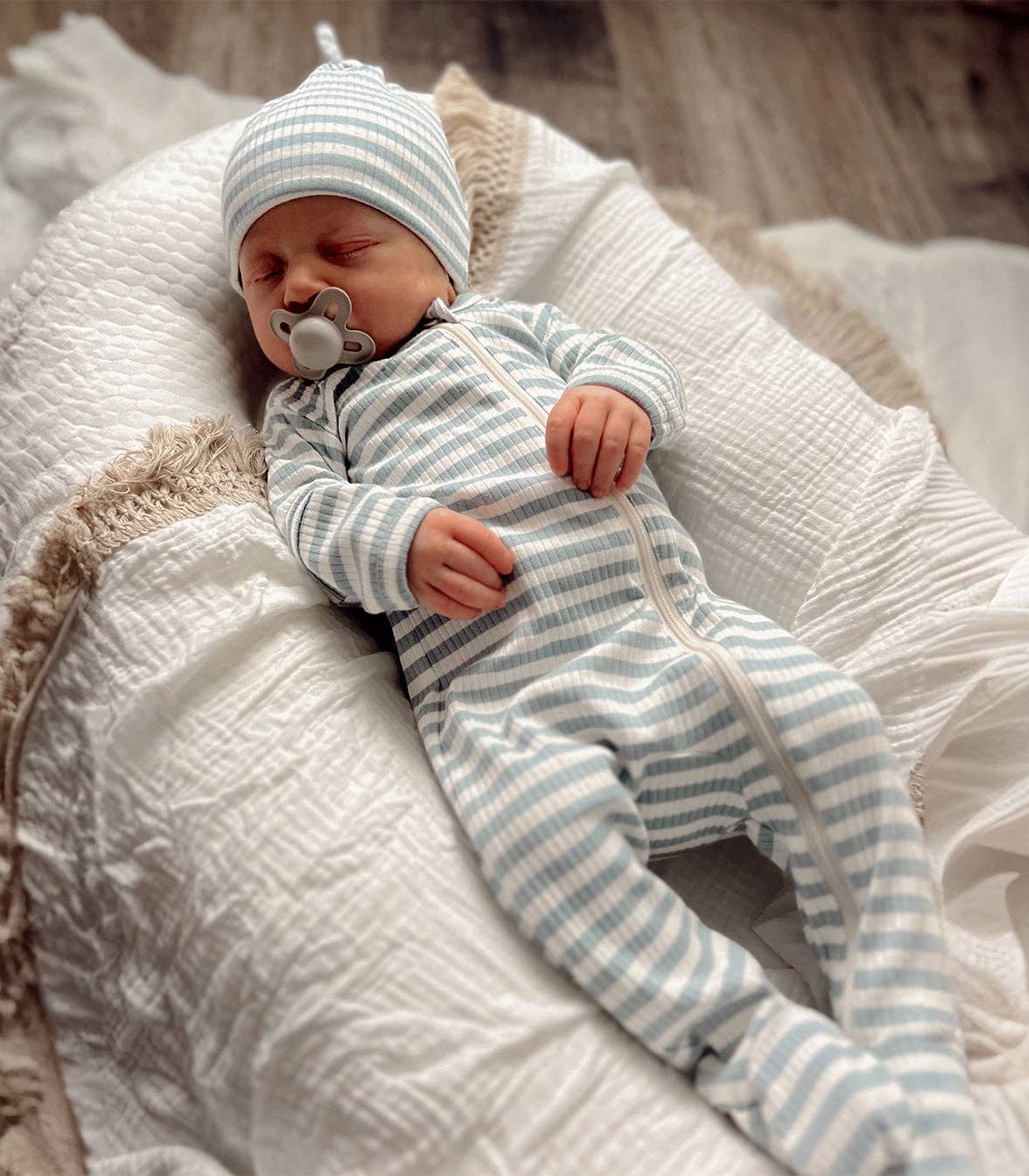 Dusty Blue Stripe Zip Sleeper