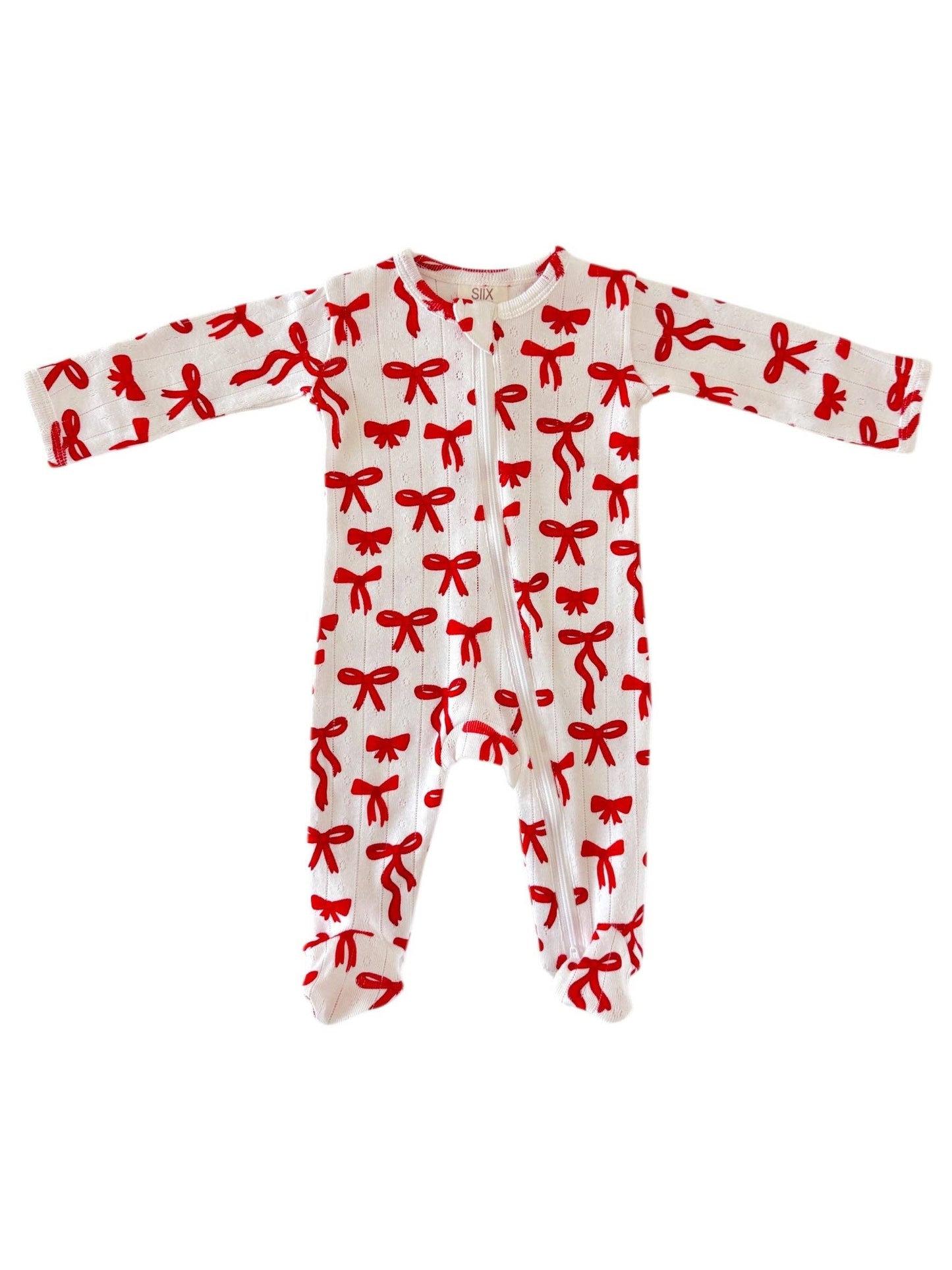 Red Bow Print Zip Footie
