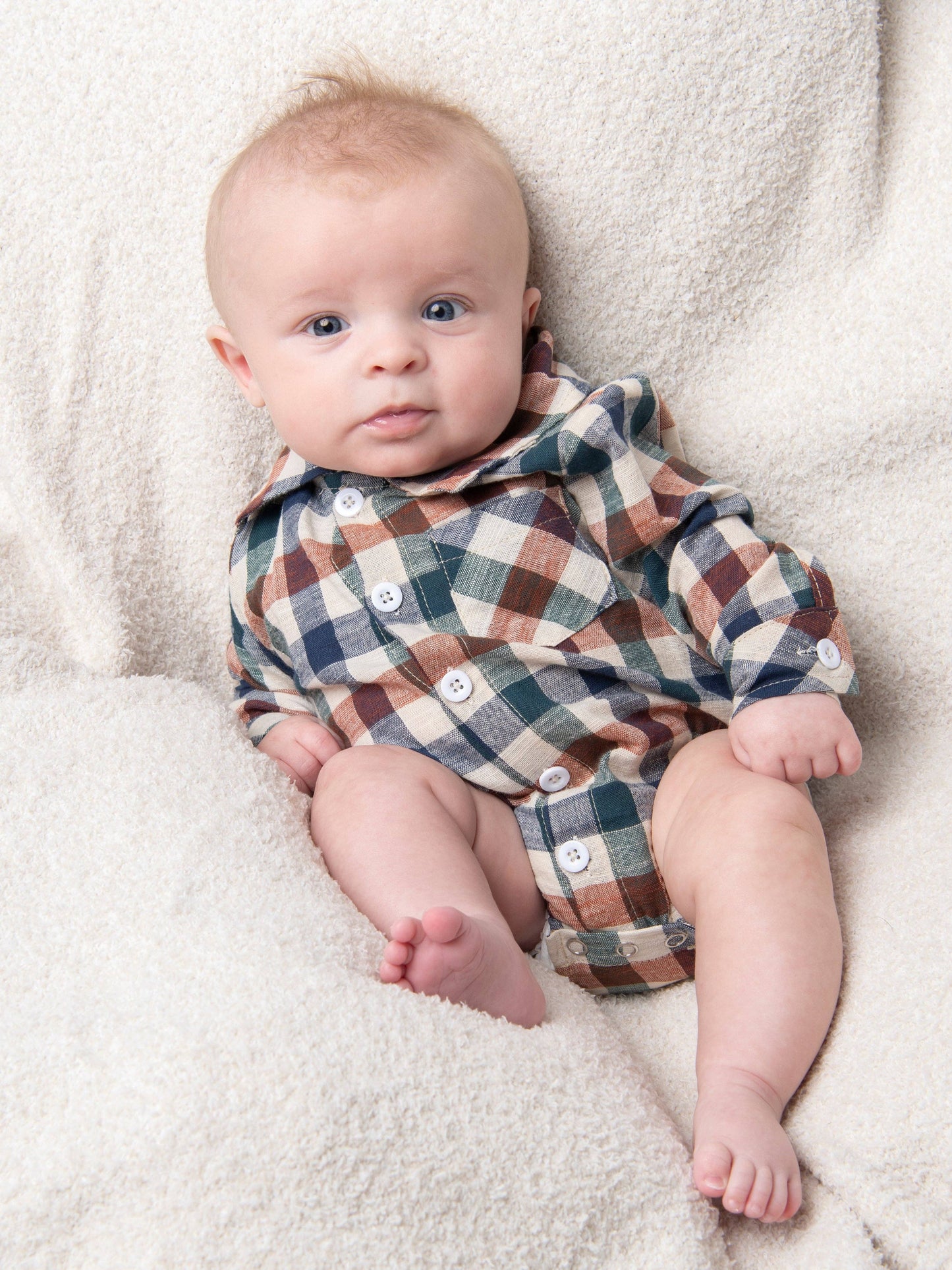 Fall Vintage Plaid Long Sleeve Baby Polo