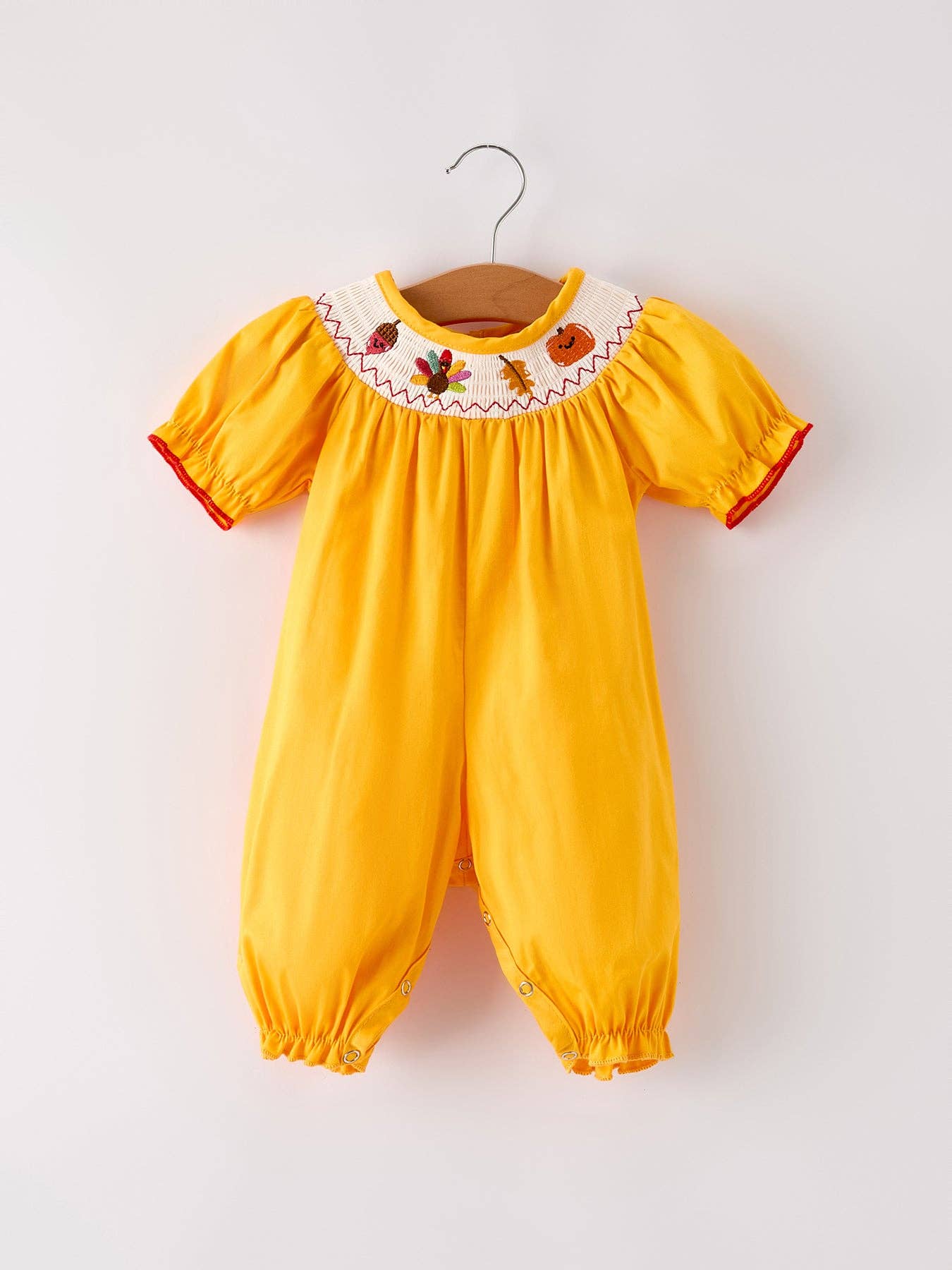 Yellow Thanksgiving Embroidered Romper