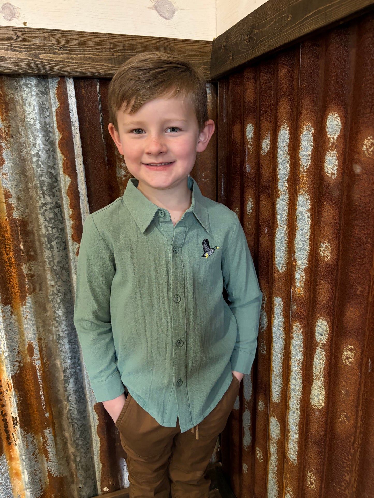 Sage Green Mallard Long Sleeve Polo