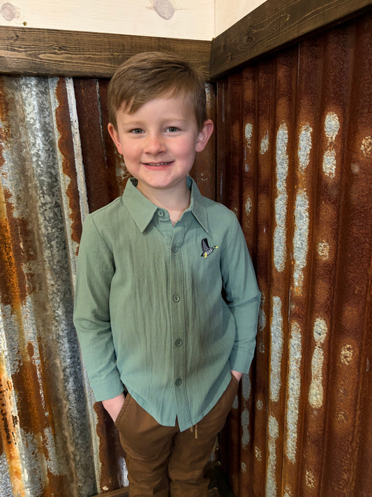 Sage Green Mallard Long Sleeve Polo