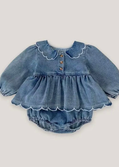 Scalloped Denim Bloomer Set