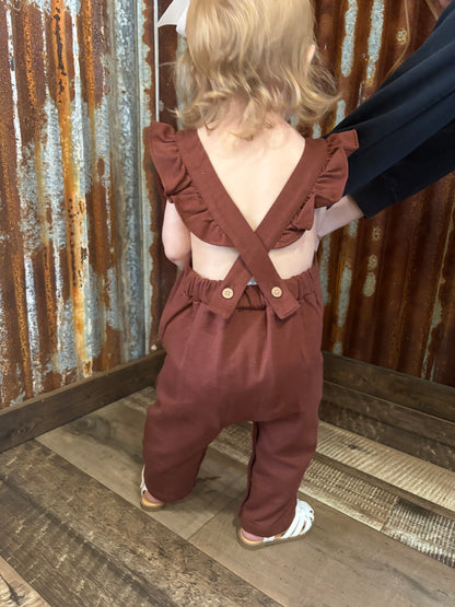 Cinnamon Brown Girls Overalls