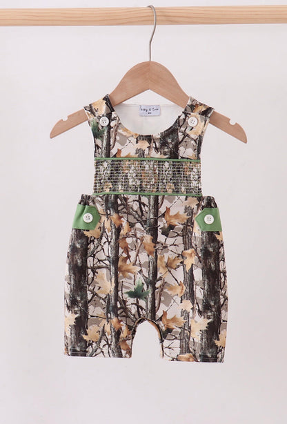 Camo Smocked Overalls