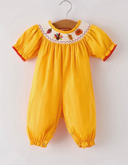 Yellow Thanksgiving Smocked Romper