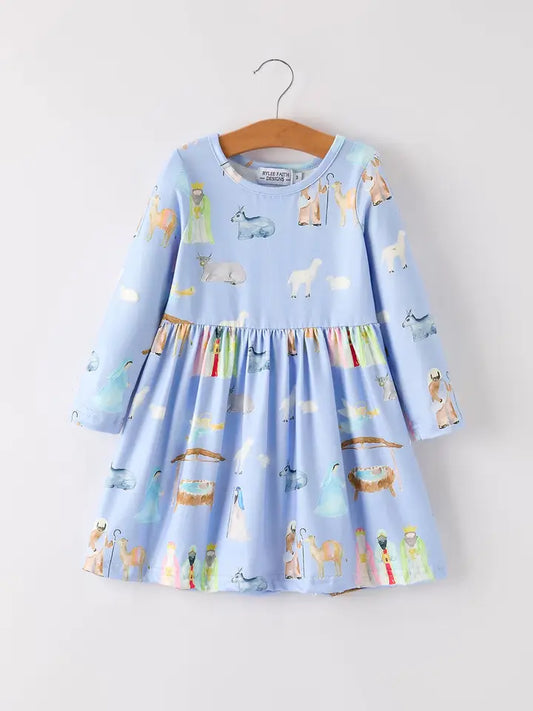 Nativity Long Sleeve Twirl Dress