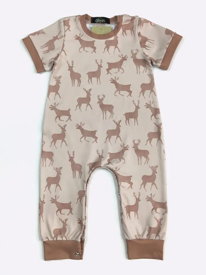 Cozy Deer Short Sleeve Romper