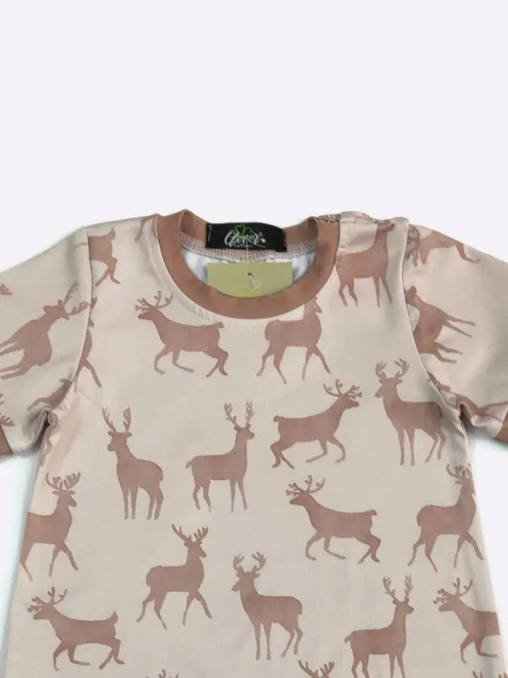 Cozy Deer Short Sleeve Romper