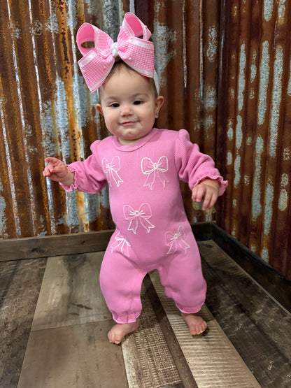 Pink Bow Sweater Romper