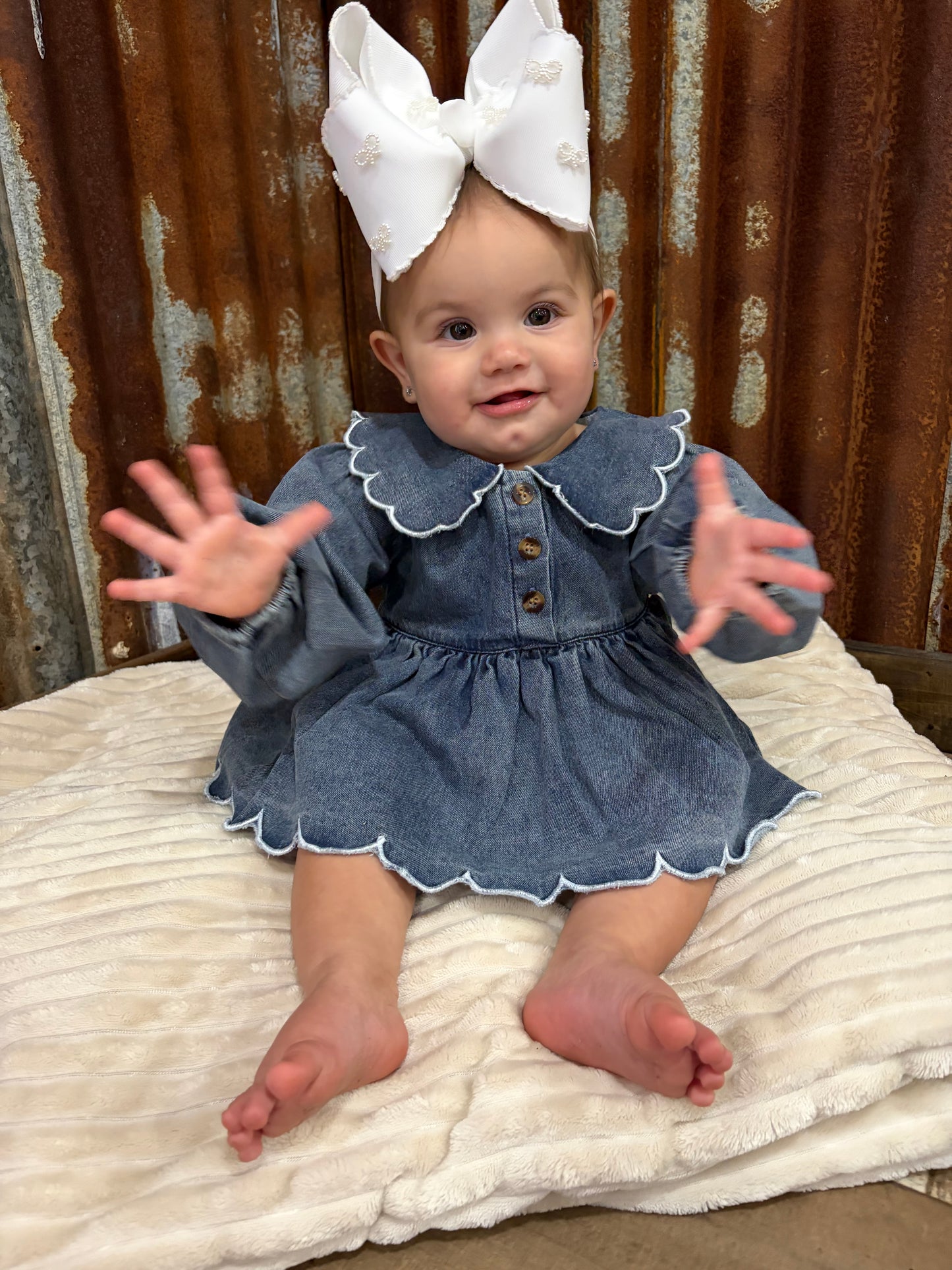 Scalloped Denim Bloomer Set