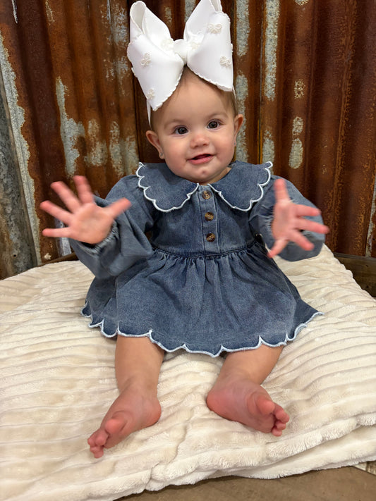 Scalloped Denim Bloomer Set