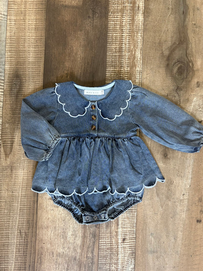 Scalloped Denim Bloomer Set