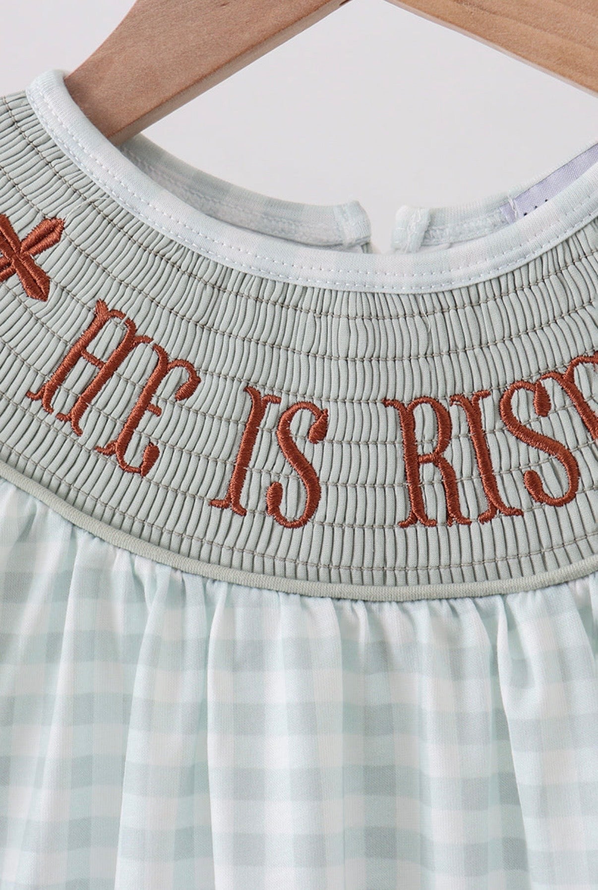 Sage Gingham He is Risen Dress