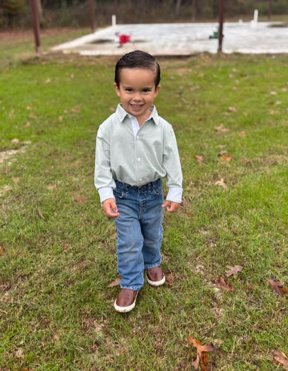 Sage Solid Long Sleeve Polo