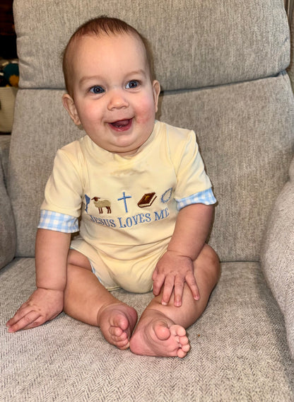 Jesus Loves Me Embroidered Romper