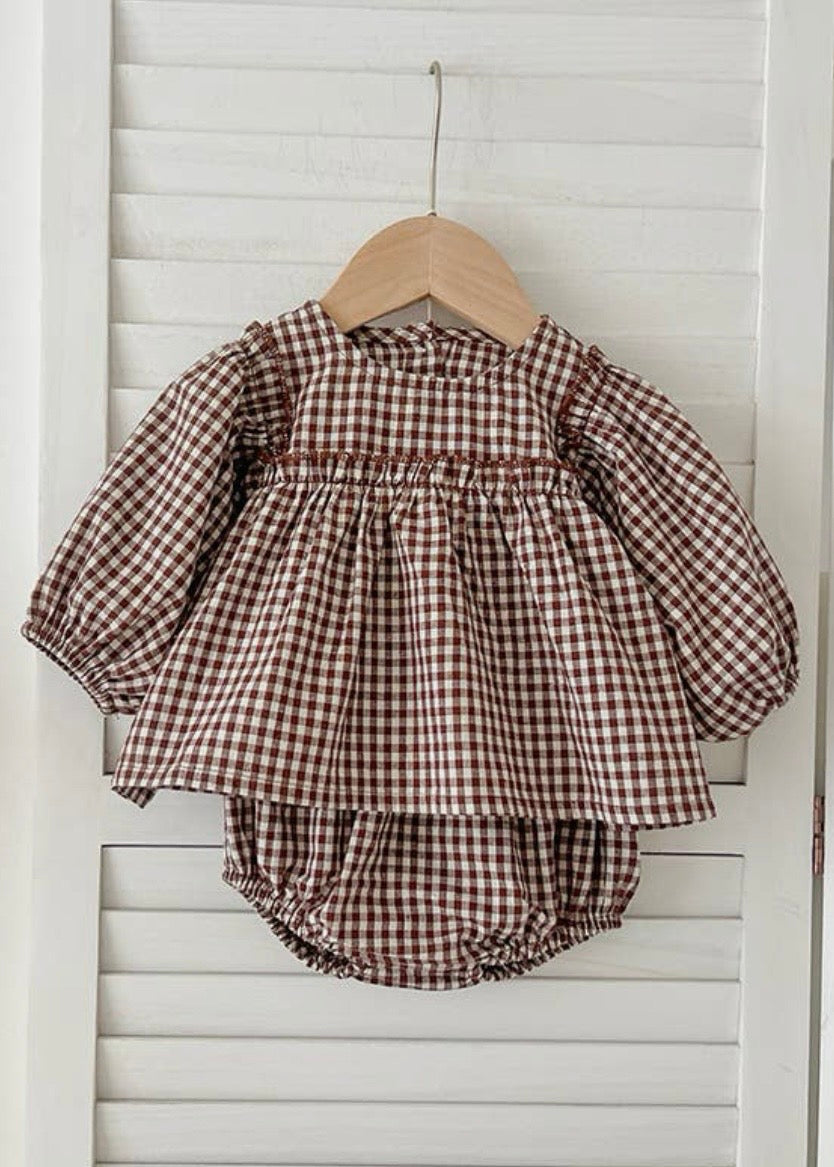 Brown Gingham Bloomer Set