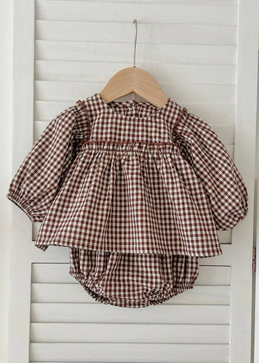 Brown Gingham Bloomer Set