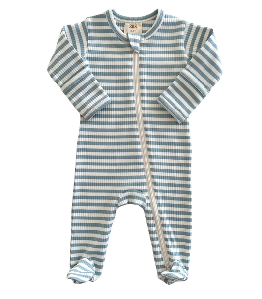 Dusty Blue Stripe Zip Sleeper