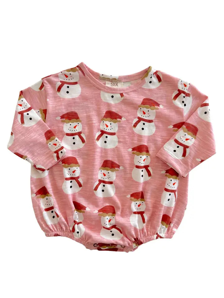 Pink Snowman Long Sleeve Bubble