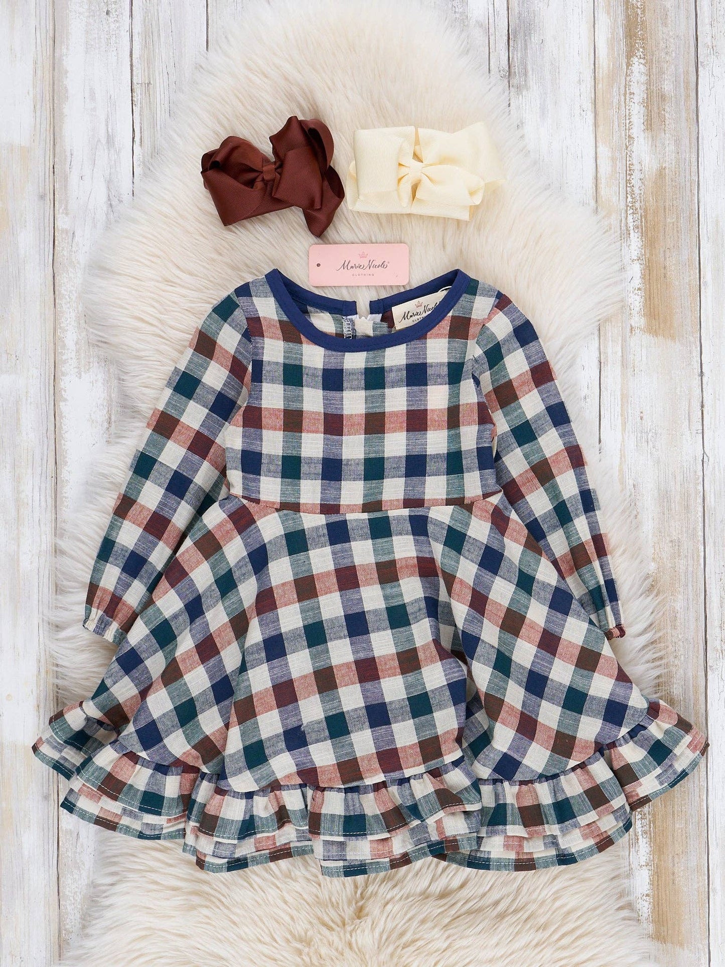 Fall Vintage Plaid Ruffle Swing Dress
