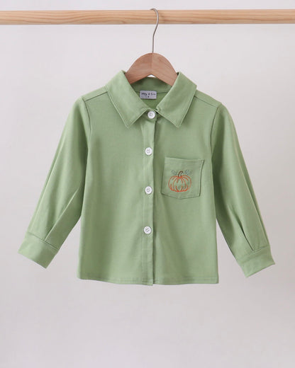 Sage Pumpkin Embroidered Button Up