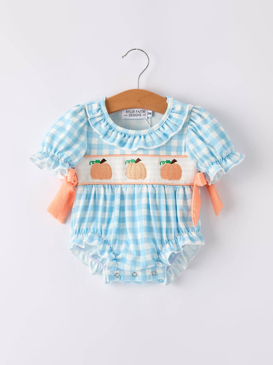 Blue Gingham Embroidered Pumpkin Bubble
