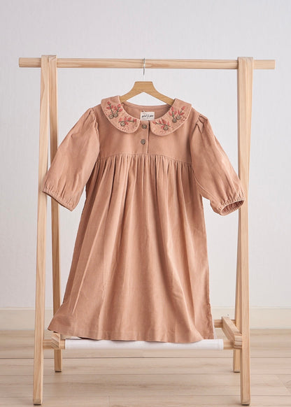 Beige Floral Embroidery Dress