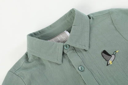 Sage Green Mallard Long Sleeve Polo