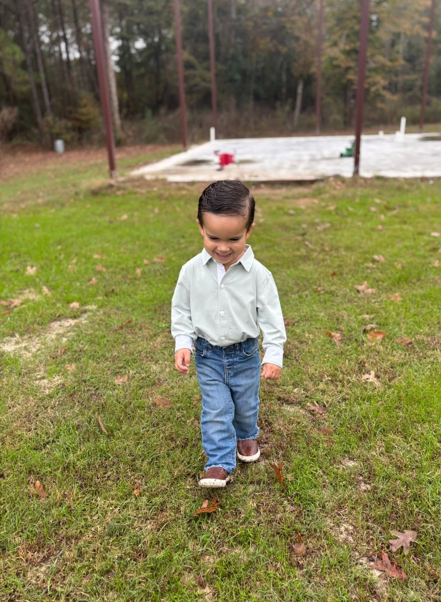 Sage Solid Long Sleeve Polo