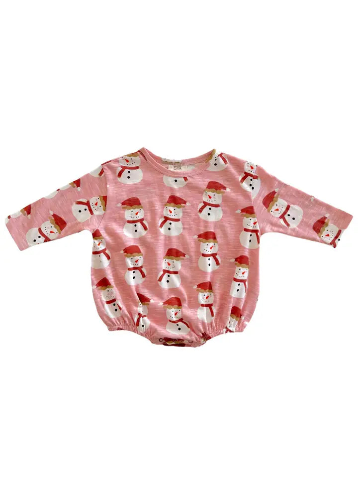 Pink Snowman Long Sleeve Bubble