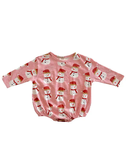 Pink Snowman Long Sleeve Bubble