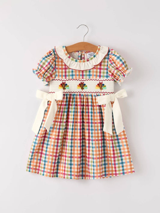 Thanksgiving Plaid Embroidered Dress