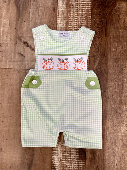 Sage Pumpkin Embroidered Overalls