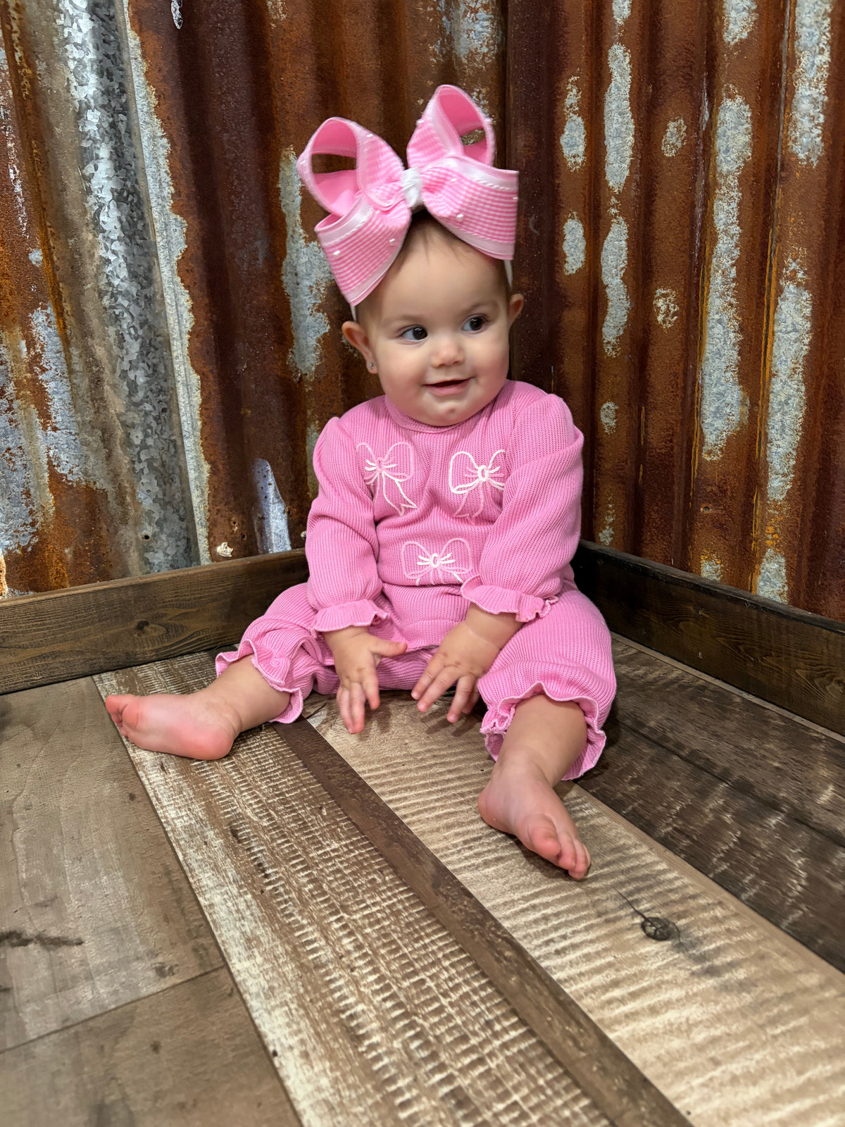 Pink Bow Sweater Romper