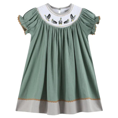 Sage Green Mallard Smocked Dress