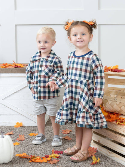 Fall Vintage Plaid Ruffle Swing Dress