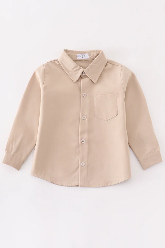 Sand Solid Boys Long Sleeve Polo