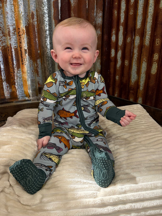 Freshwater Fishies Bamboo Onesie