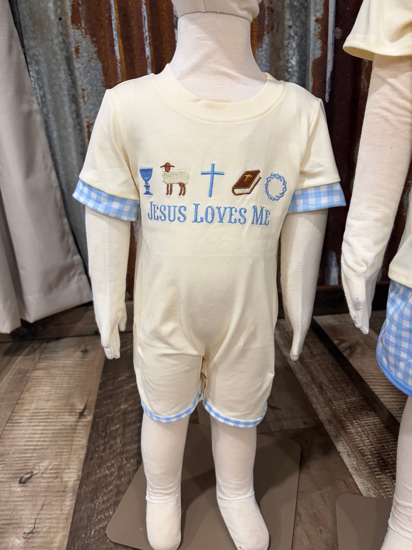 Jesus Loves Me Embroidered Romper