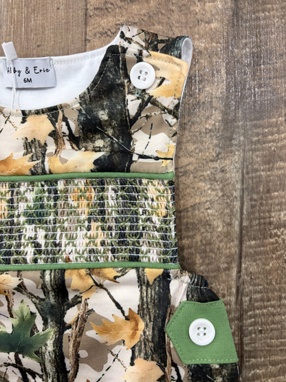 Camo Smocked Overalls