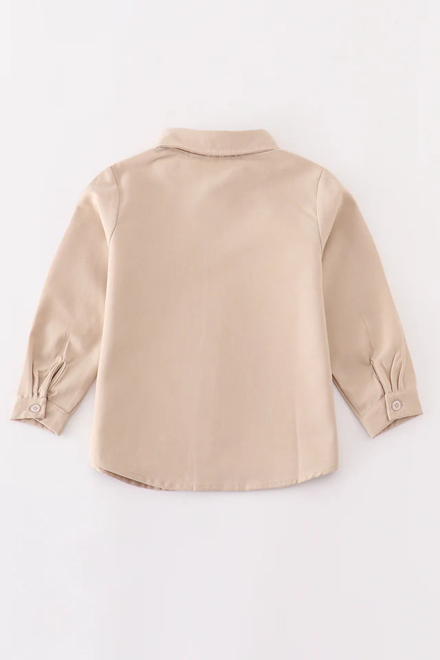 Sand Solid Boys Long Sleeve Polo