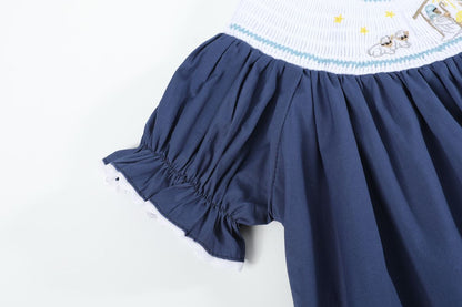 Navy Nativity Smocked Dress