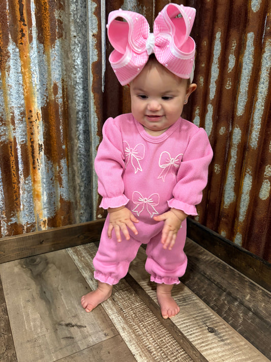 Pink Bow Sweater Romper
