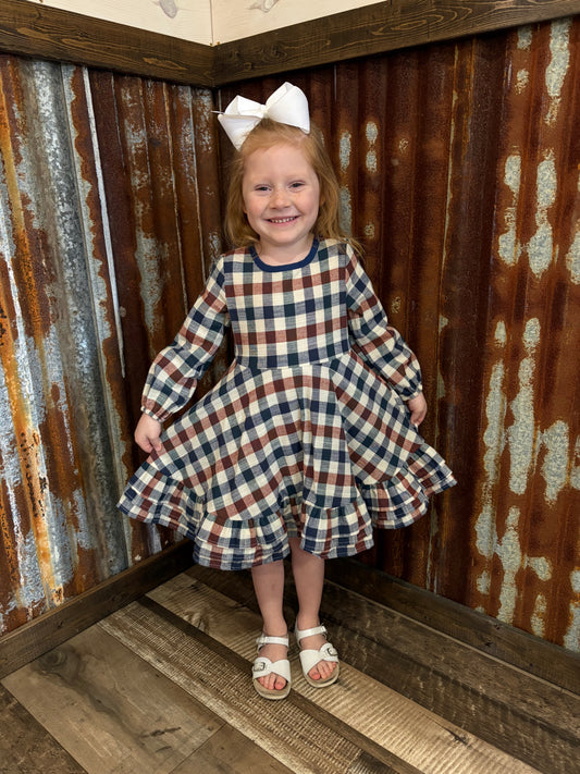 Fall Vintage Plaid Ruffle Swing Dress