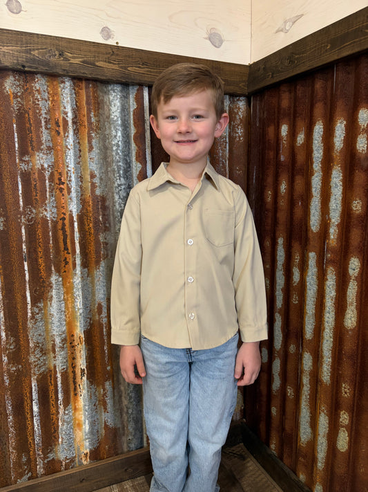 Sand Solid Boys Long Sleeve Polo