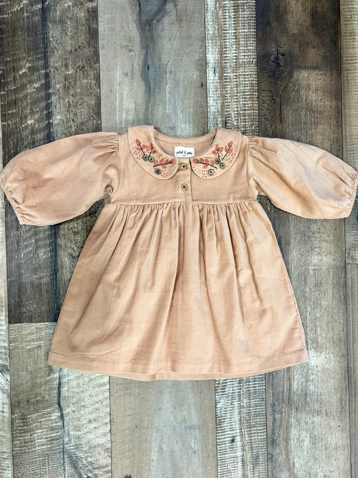 Beige Floral Embroidery Dress